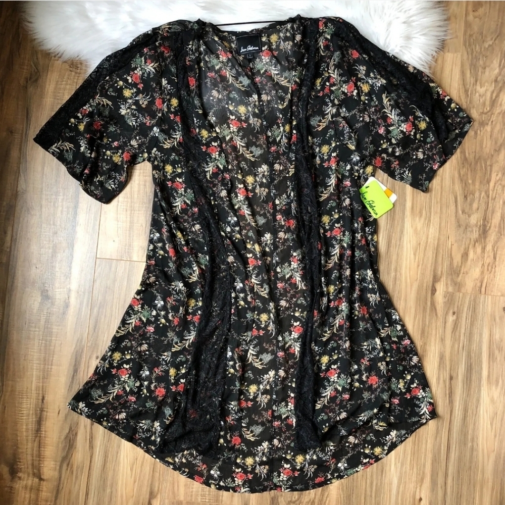 New Sam Edelman Chiffon Lace Floral Robe, Medium